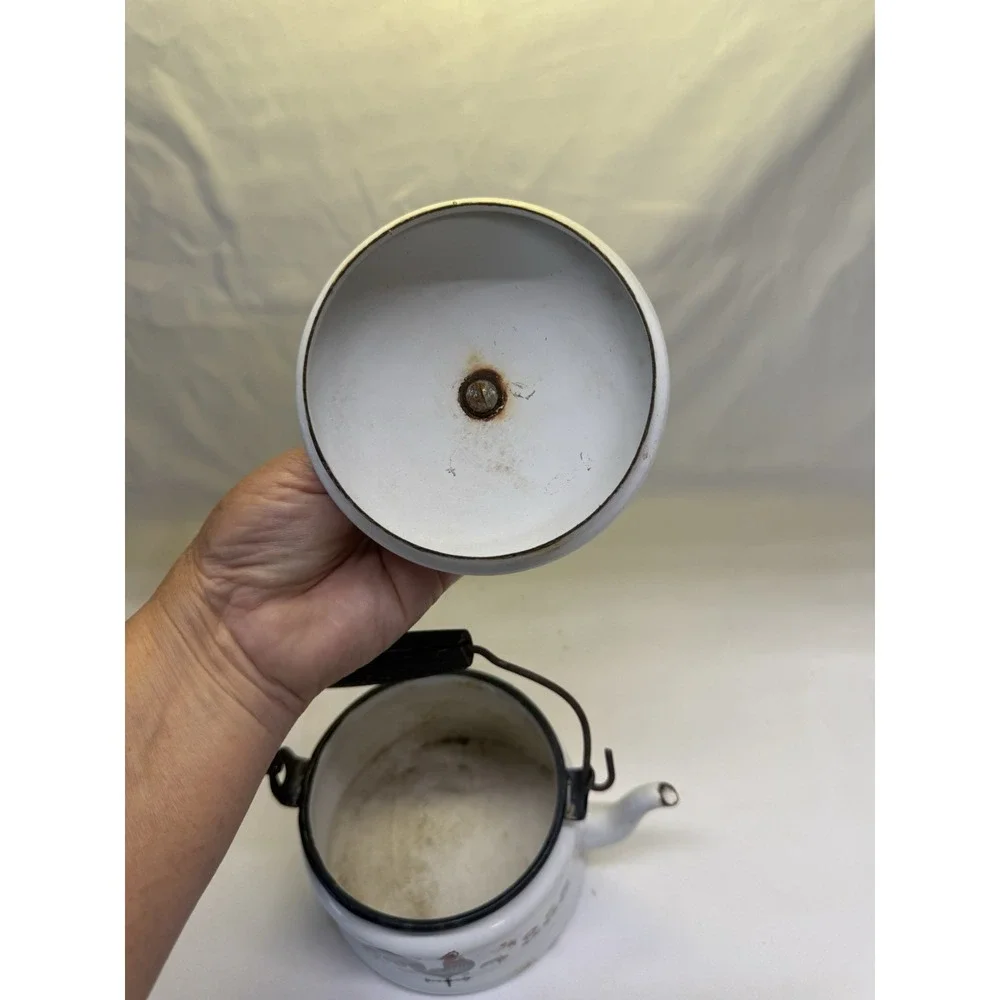 Berggren Rooster Enamelware Tea  Pot Kettle Swedish Folk Art Vintage with Handle